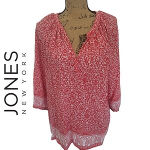 NWOT Jones New York Red Patterned Blouse